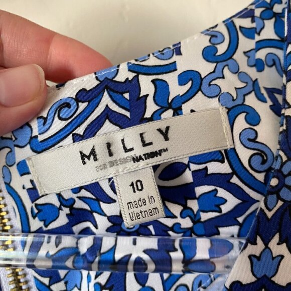 MILLY for DESIGN NATION Fit and Flare Blue White Floral Printed Dress - Picture 5 of 10